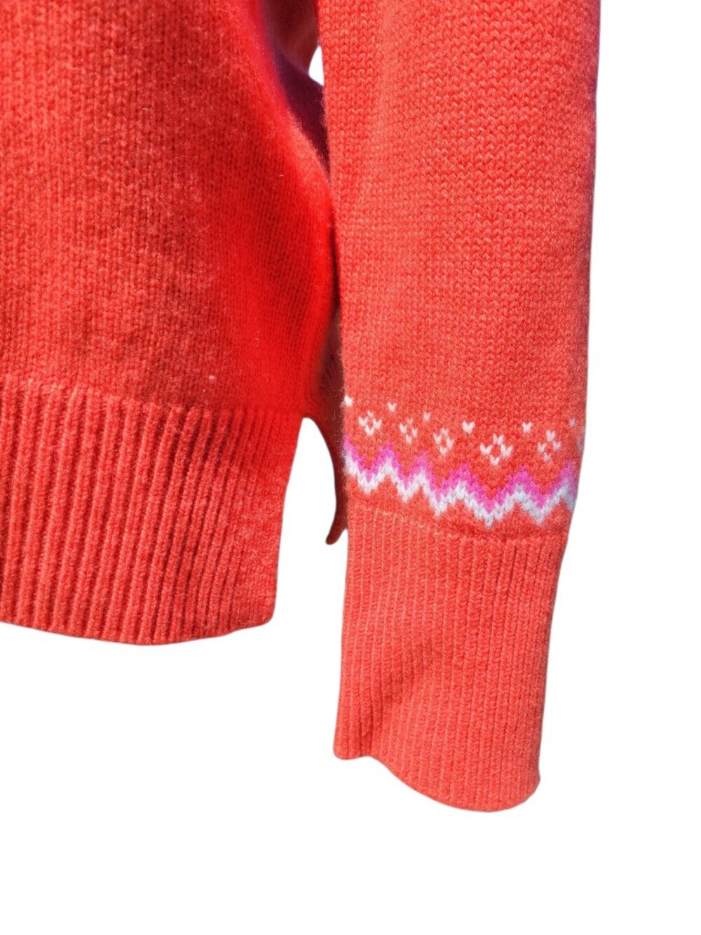 Boden Red Orange Fair Isle "Anna" Cashmere Mock Neck Sweater Women's Size 6 - Picture 8 of 10